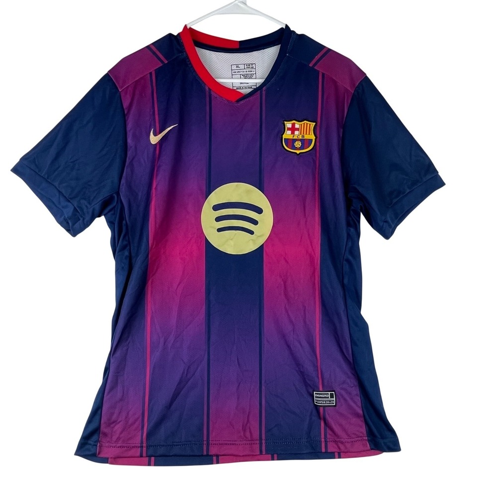 Nike FC Barcelona Soccer Jersey Kids XL Blue Pink Striped Spotify Lewandowski 9